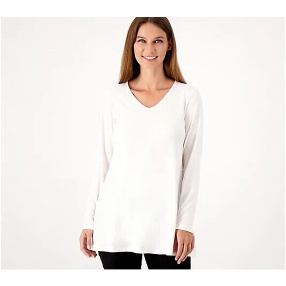 Susan Graver Modern Essentials Petite Liquid Knit Tunic Vintage Ivory Petite 3X - Picture 1 of 1